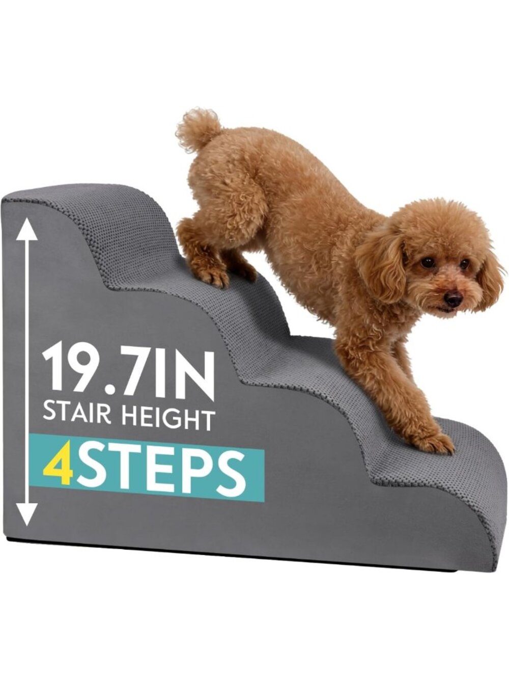 Pet Stairs for Small Dogs & Cats, 4-Step Foam Ramp, Non-Slip, Corduroy, Grey